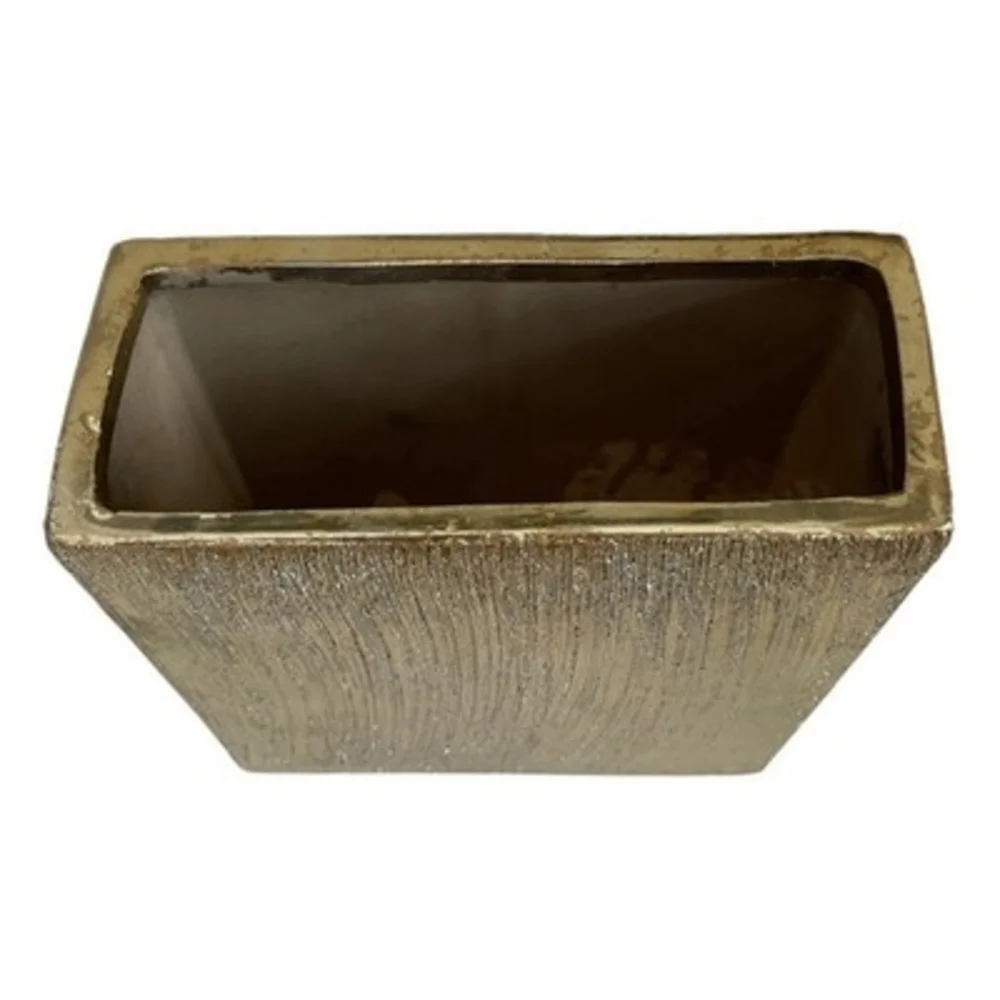 Vintage Gold Ceramic Rectangular Vase Textured Drip Glaze Modern Decor 9.75